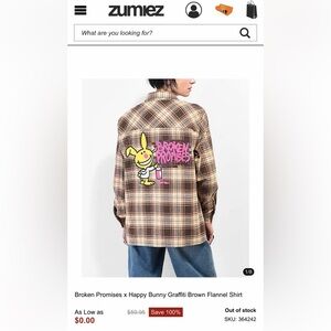 Broken Promises Happy Bunny Graffiti Flannel Shirt